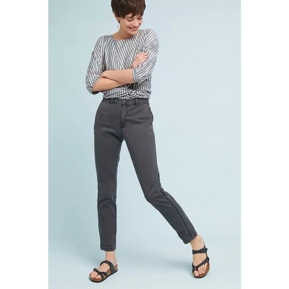 Anthropologie Striped Chino Trousers 28 Relaxed Fit Gray Pants Embellished - Picture 1 of 7